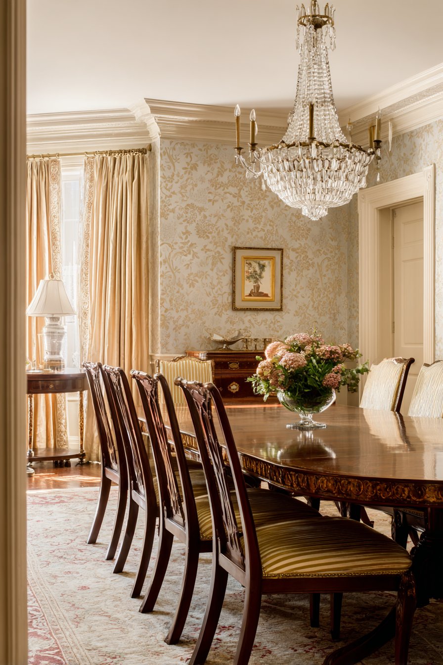 Mahogany Oval with Silk Damask Sophistication