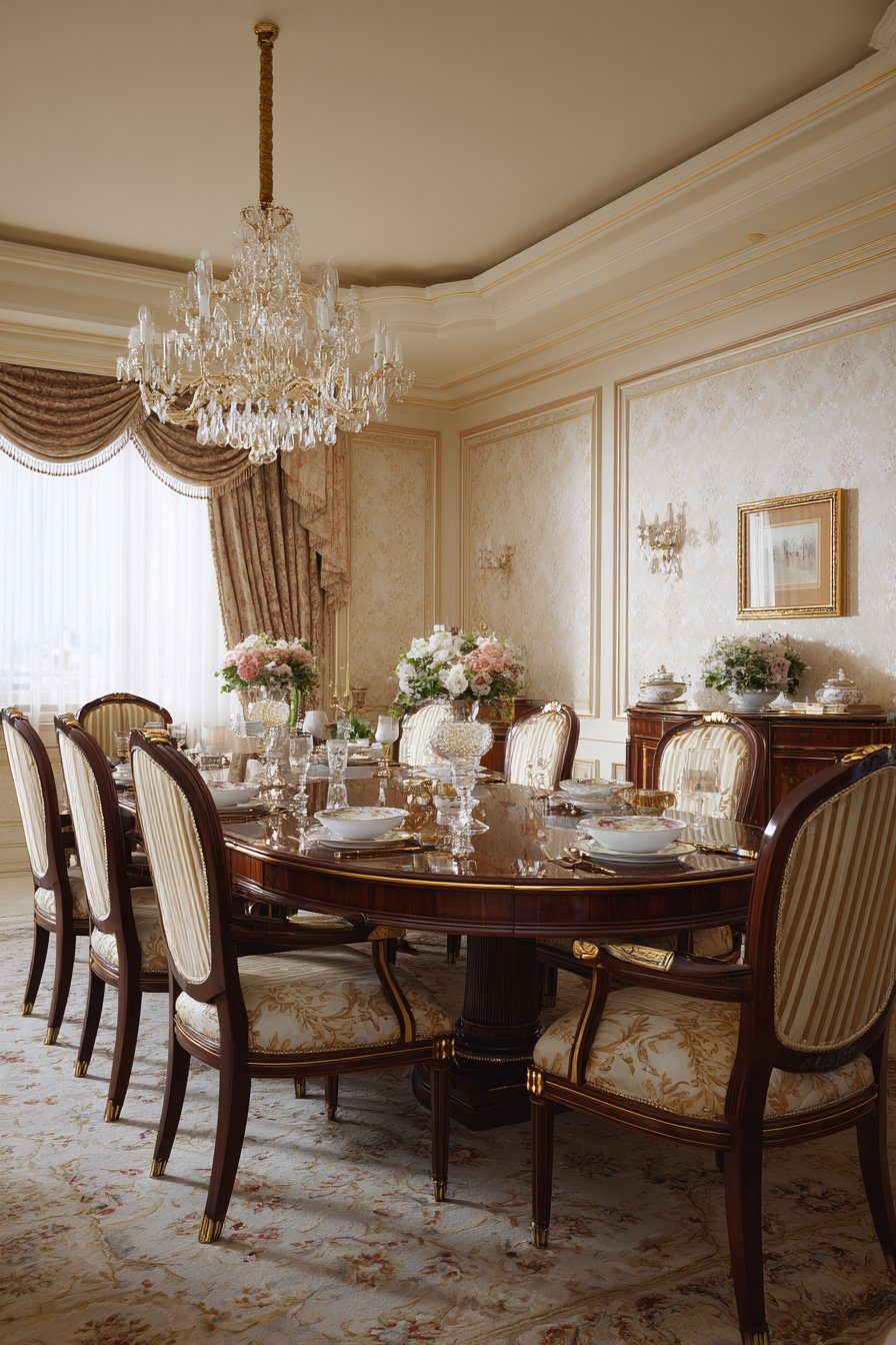 Mahogany Oval with Silk Damask Sophistication