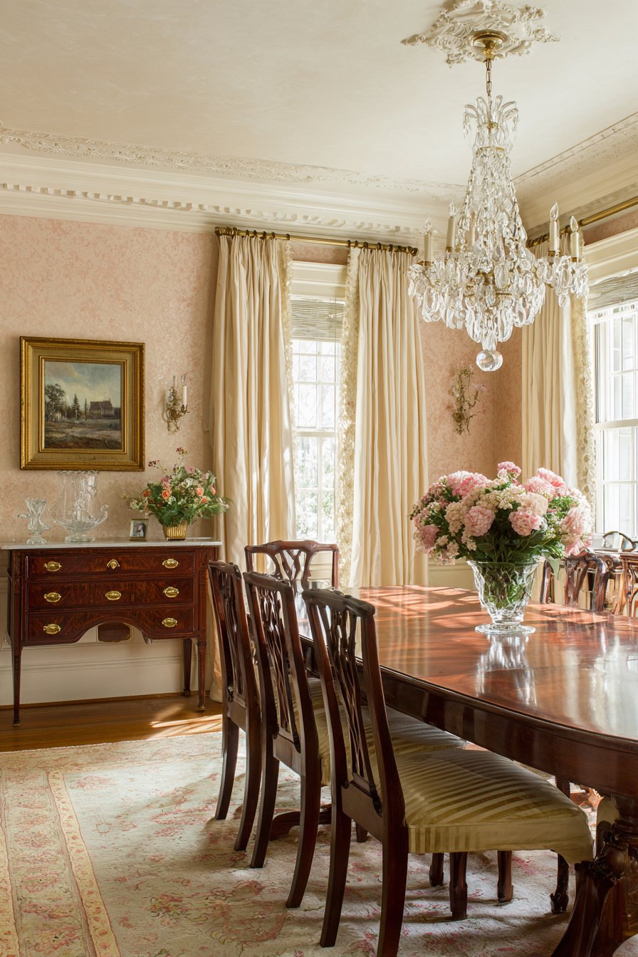 Mahogany Oval with Silk Damask Sophistication