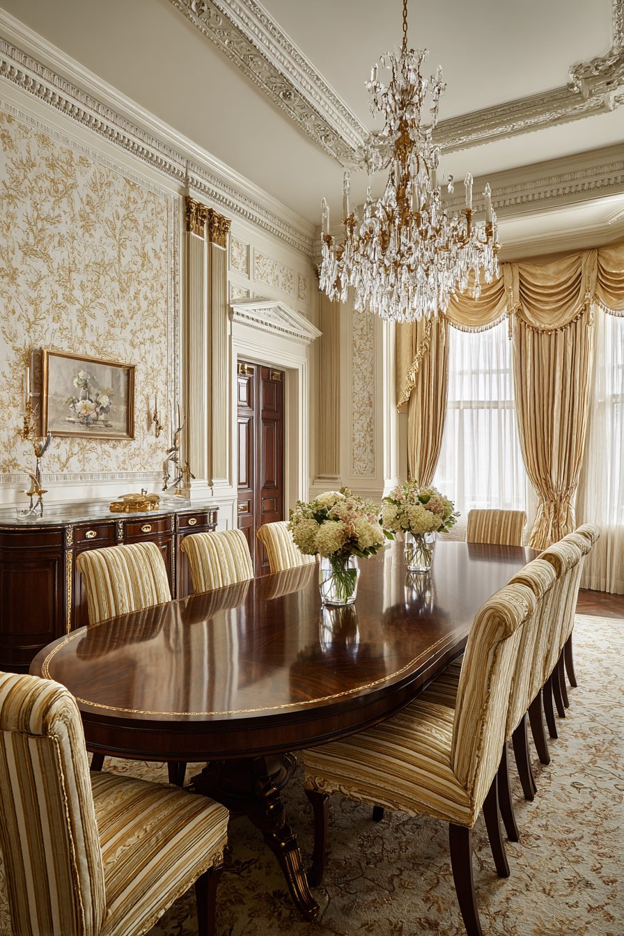 Mahogany Oval with Silk Damask Sophistication