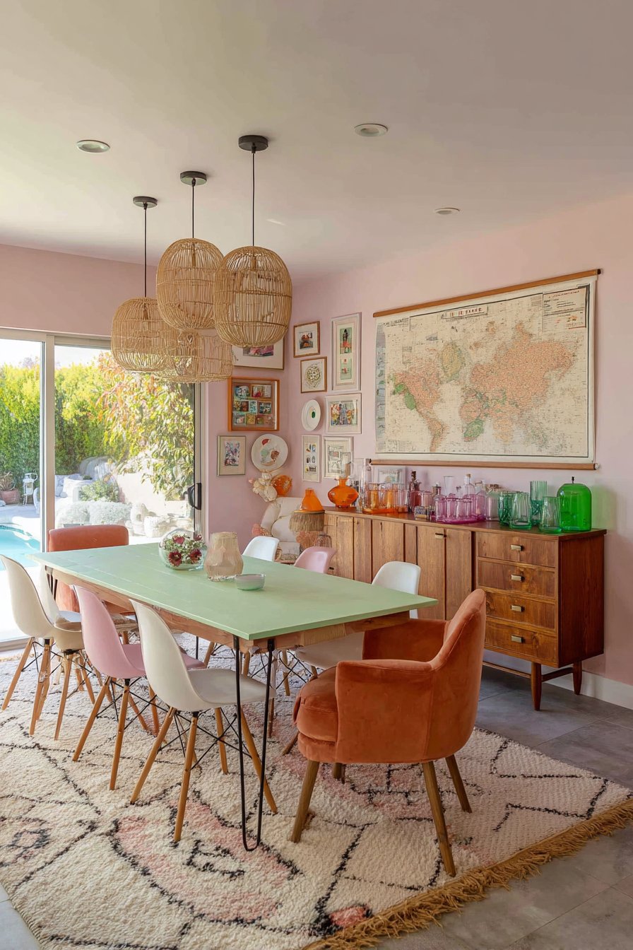 Mint Hairpin Table with Bright Molded Chairs