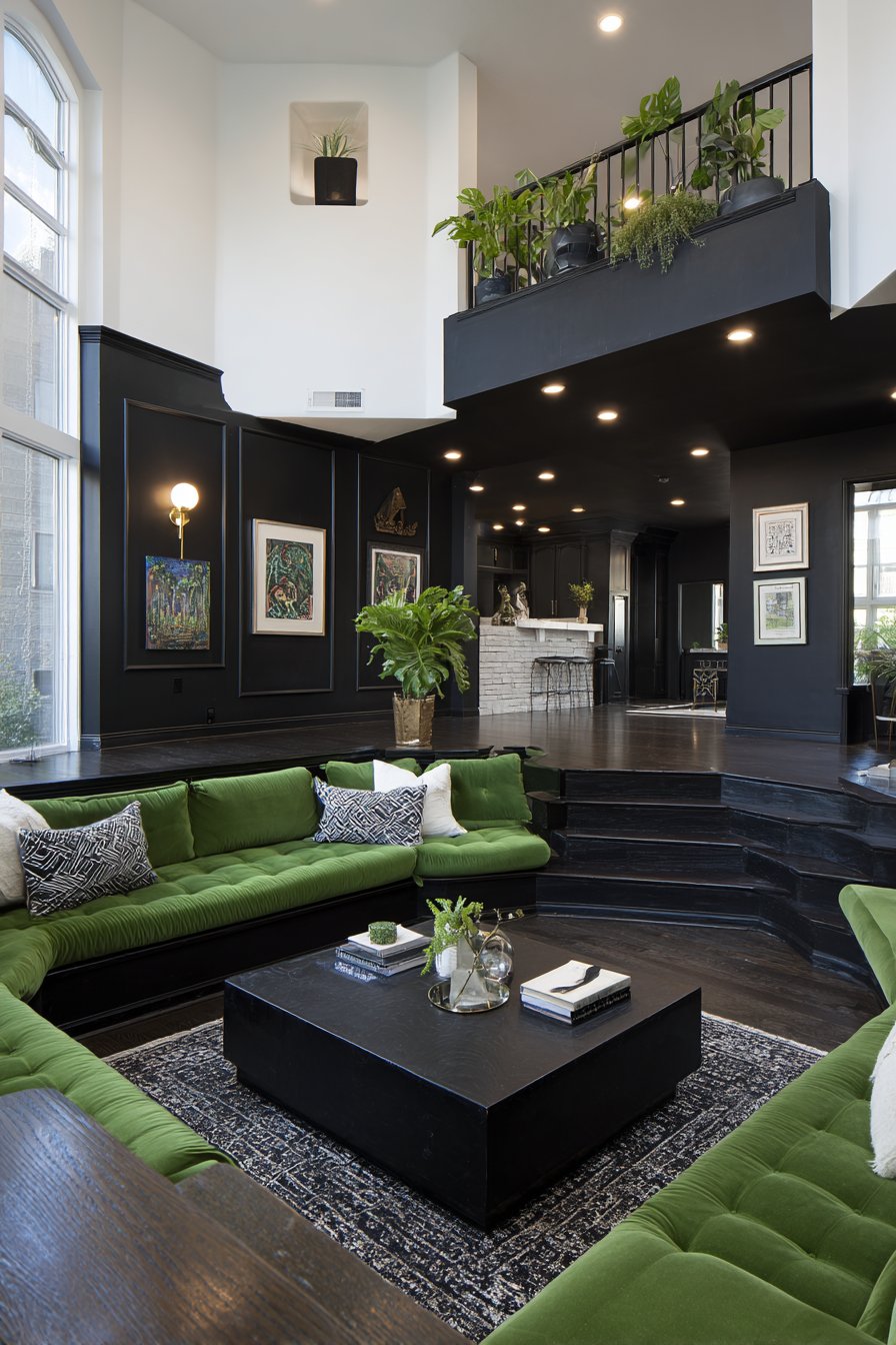 Conversation Pit with Sunken Forest Green Seating
