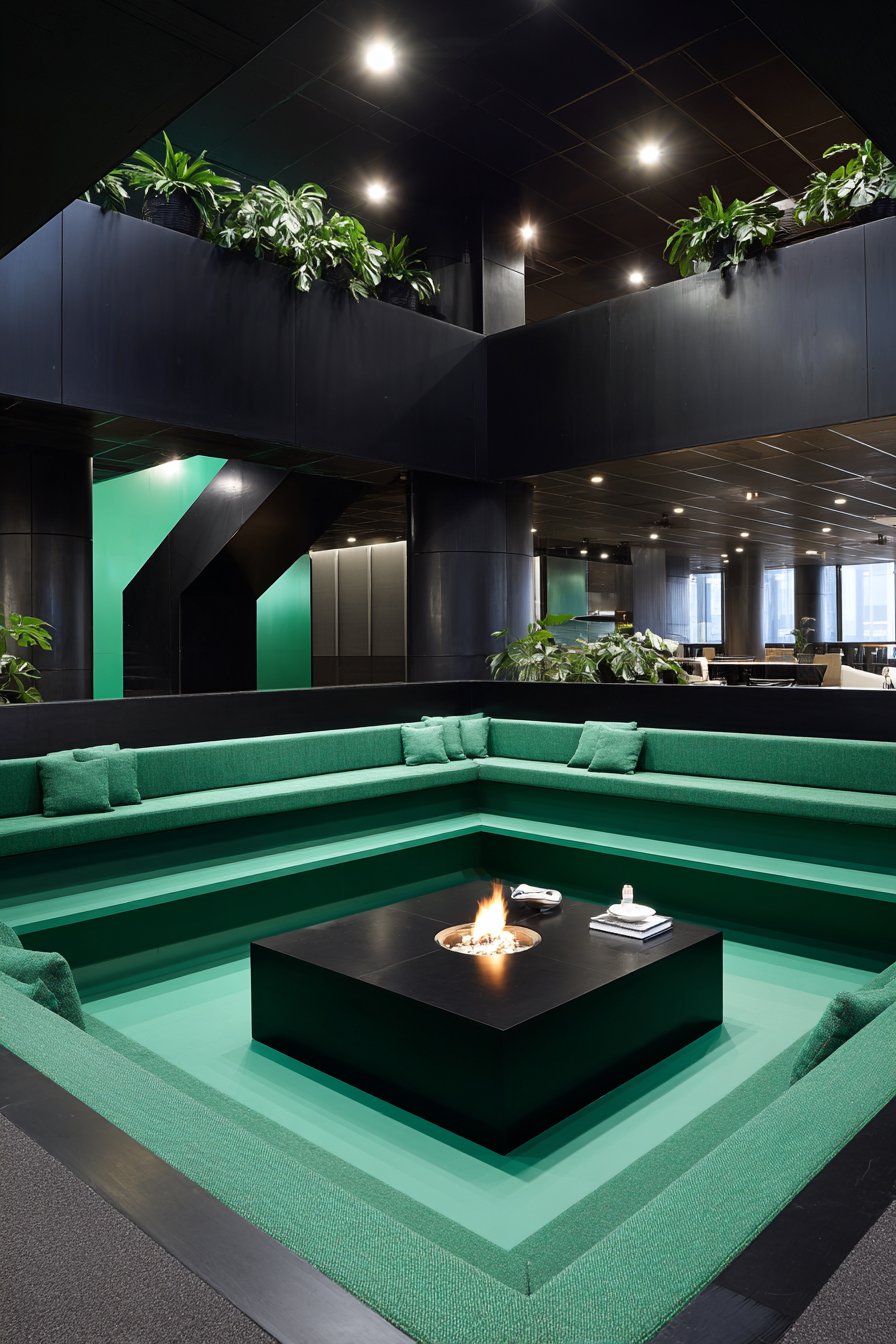 Conversation Pit with Sunken Forest Green Seating