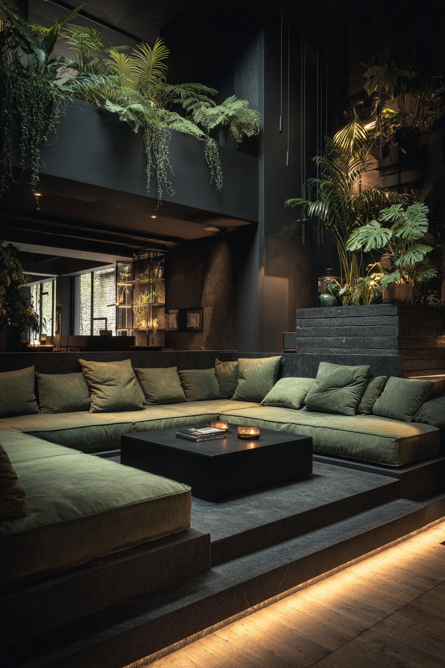 Conversation Pit with Sunken Forest Green Seating