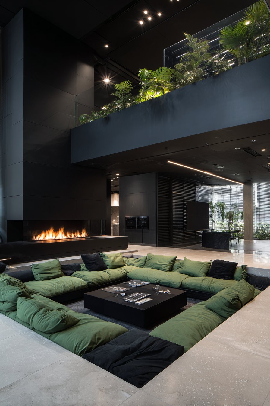 Conversation Pit with Sunken Forest Green Seating