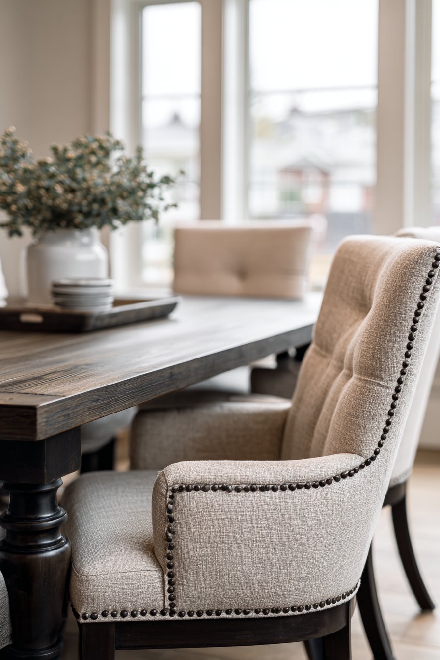 Transitional Beige Linen with Nailhead Trim