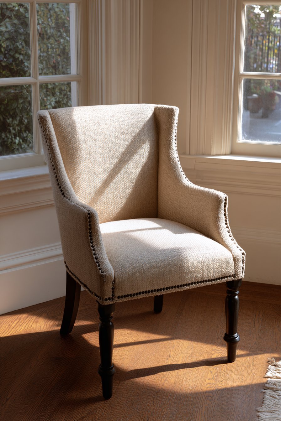 Transitional Beige Linen with Nailhead Trim