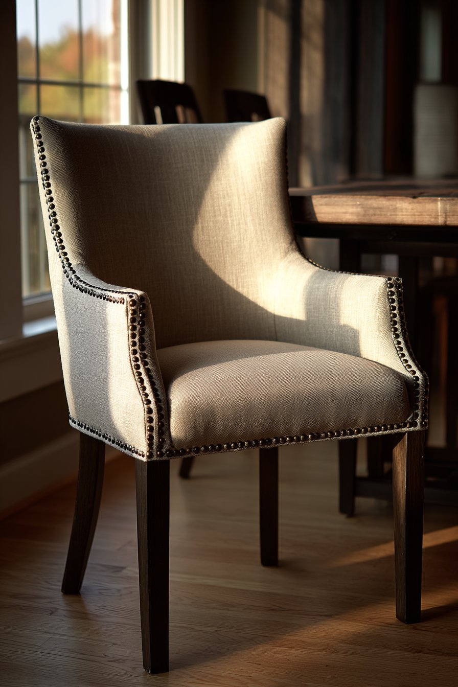 Transitional Beige Linen with Nailhead Trim