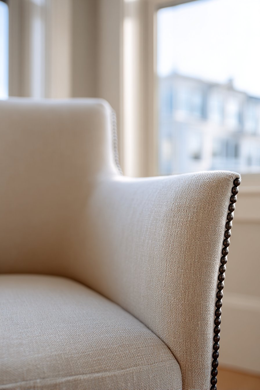Transitional Beige Linen with Nailhead Trim