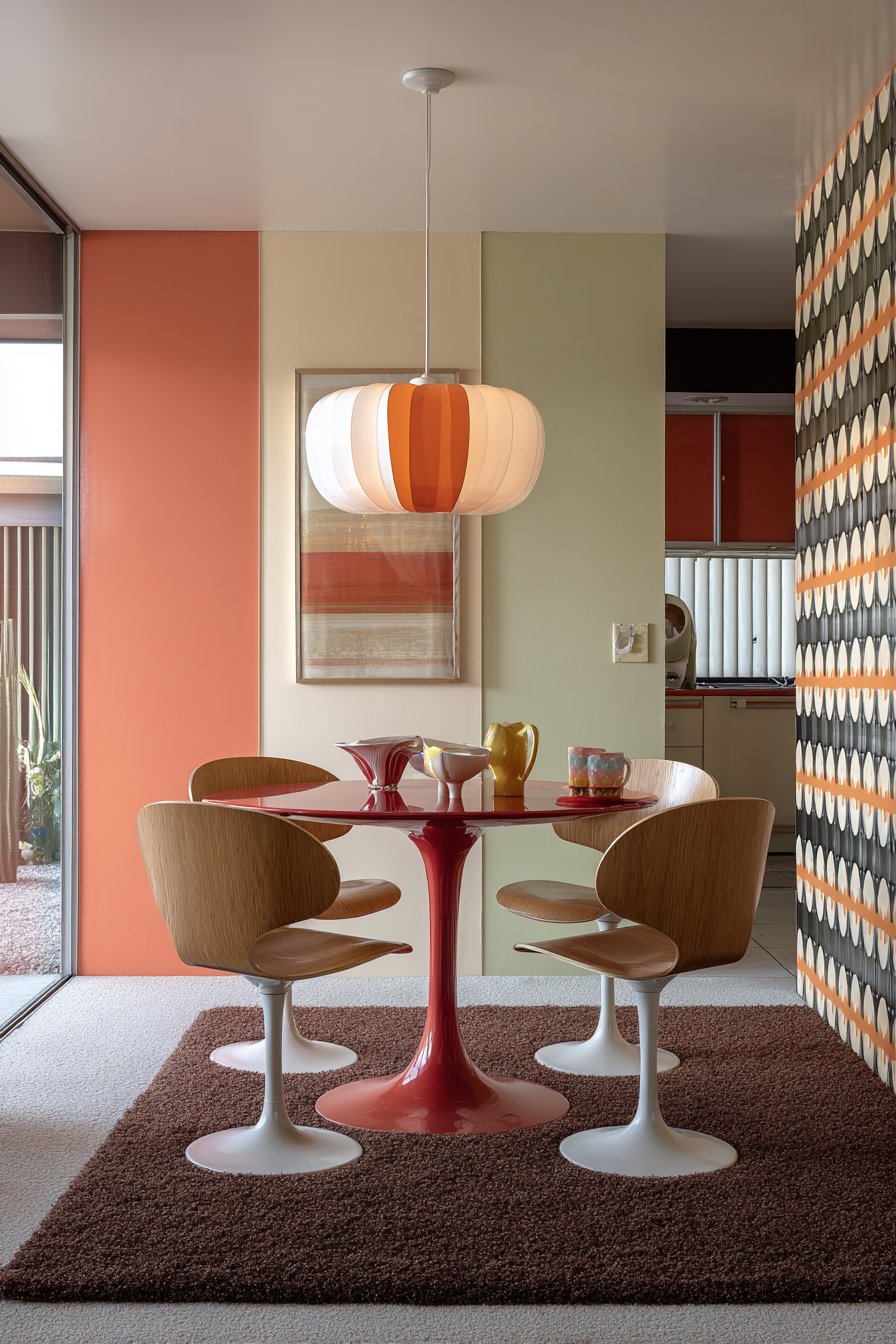 Red Lacquer with Vinyl Record Wall Treatment