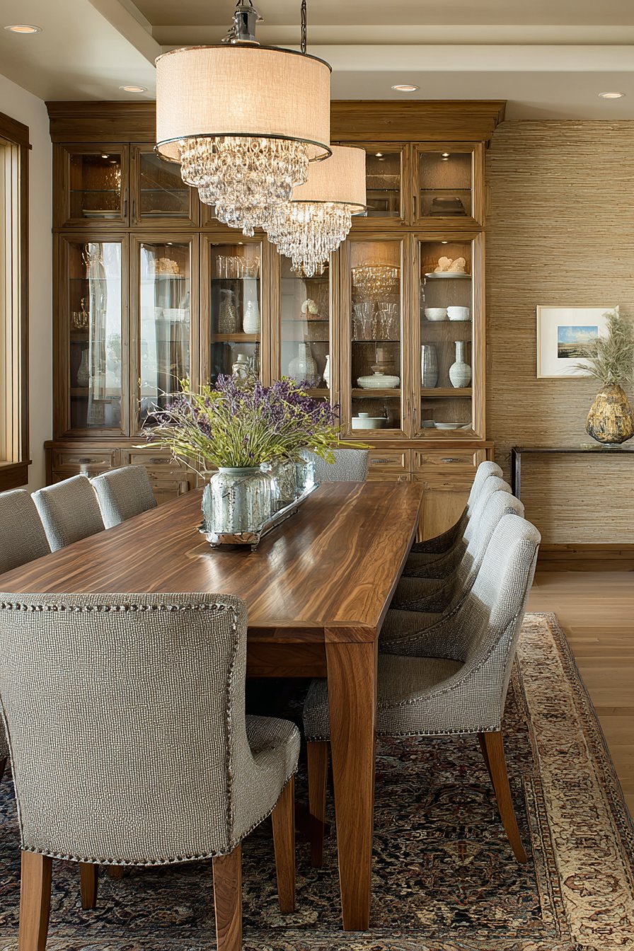 Transitional Walnut with Grasscloth Walls