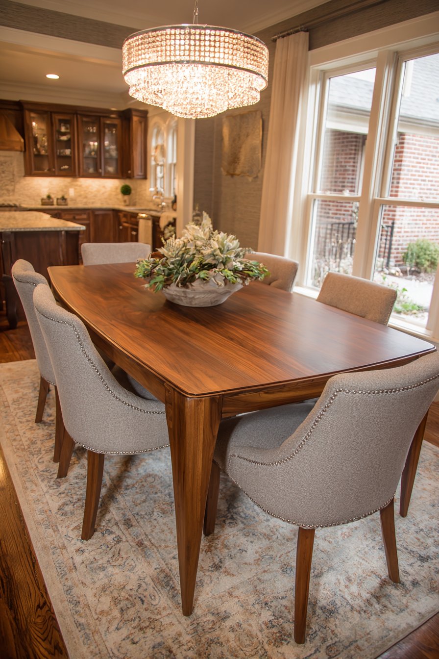 Transitional Walnut with Grasscloth Walls