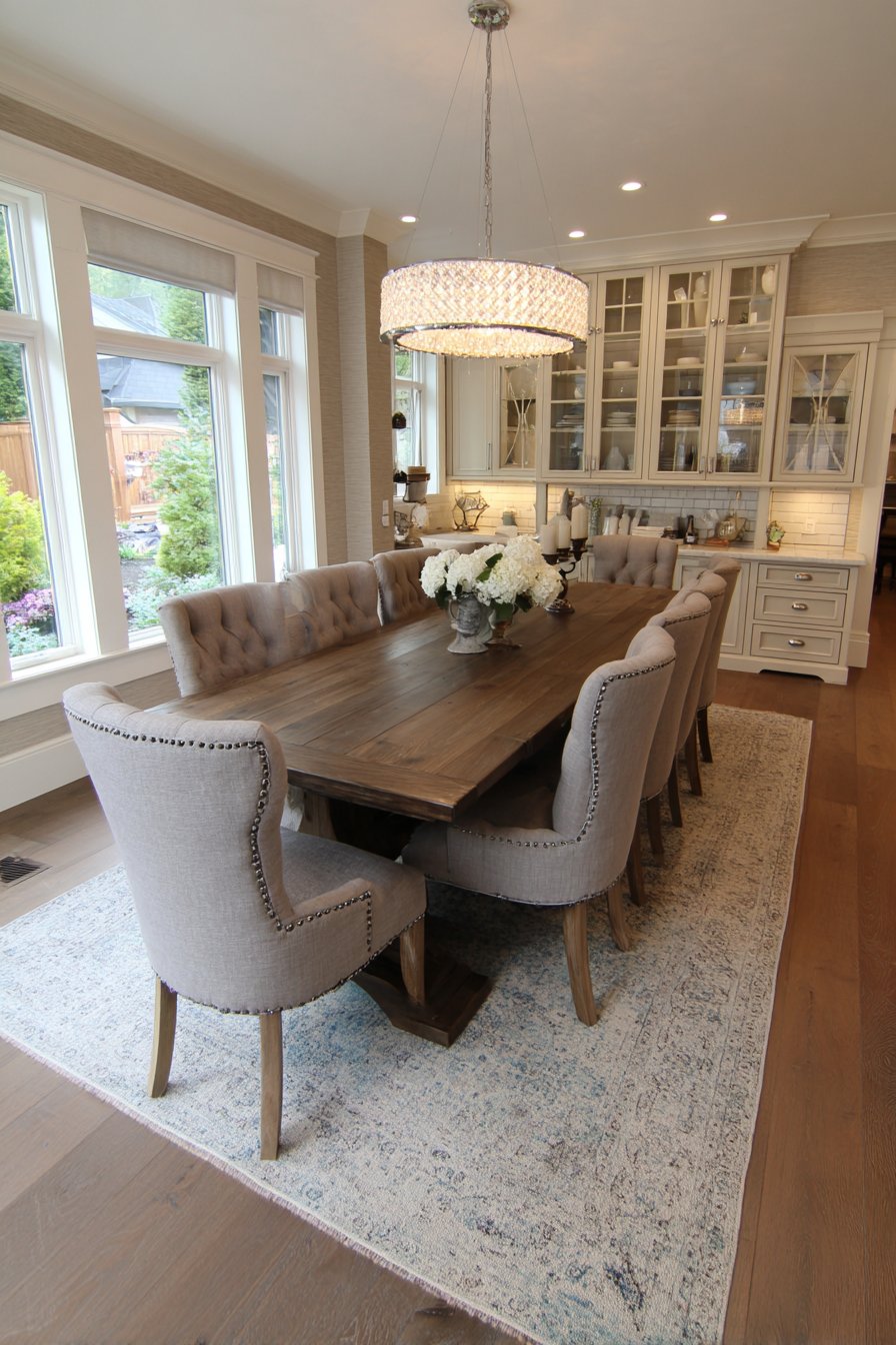 Transitional Walnut with Grasscloth Walls