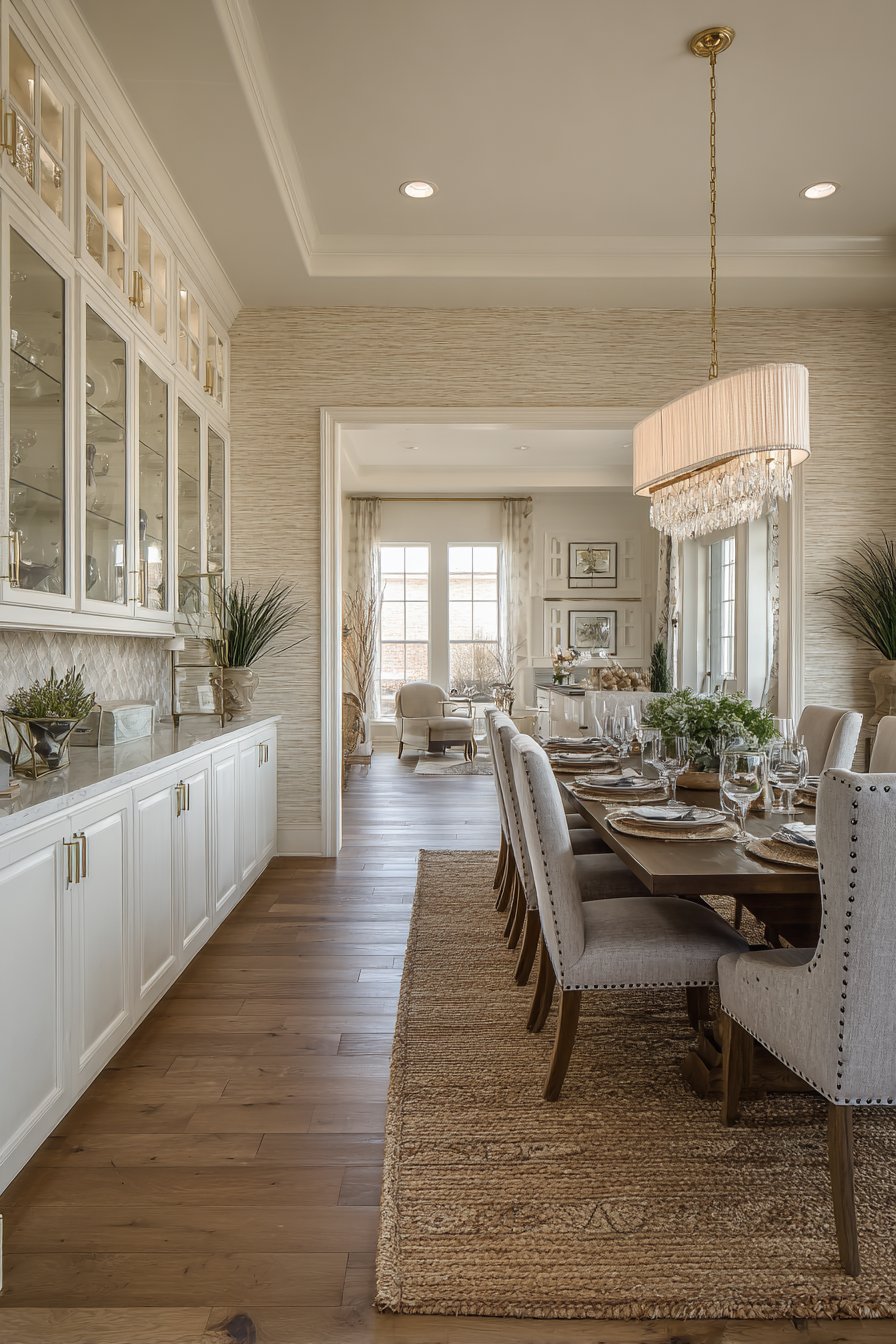 Transitional Walnut with Grasscloth Walls