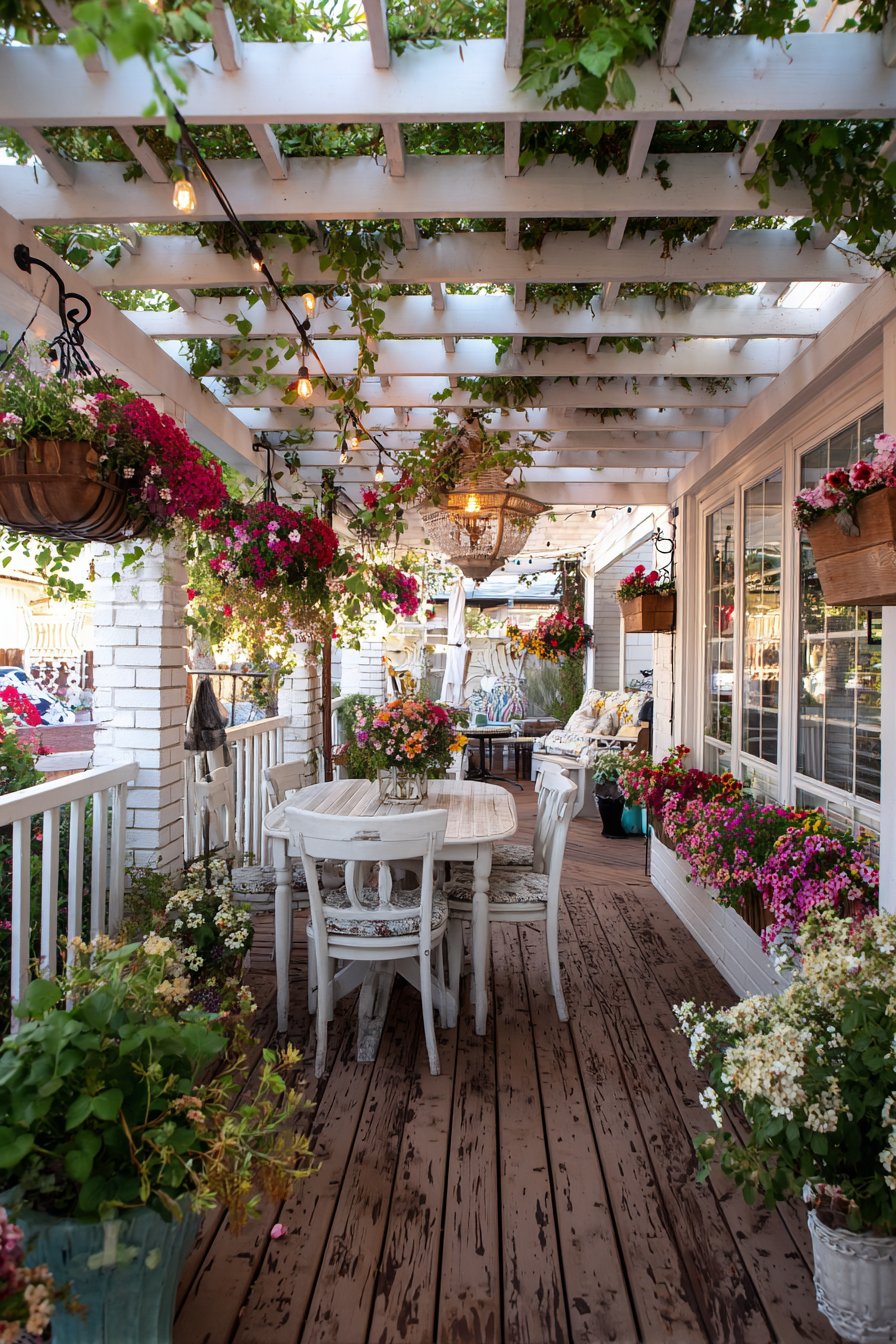  Bright Whitewashed Brick with Window Box Planters