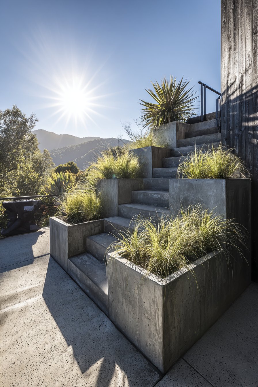 Contemporary Concrete with Integrated Planters