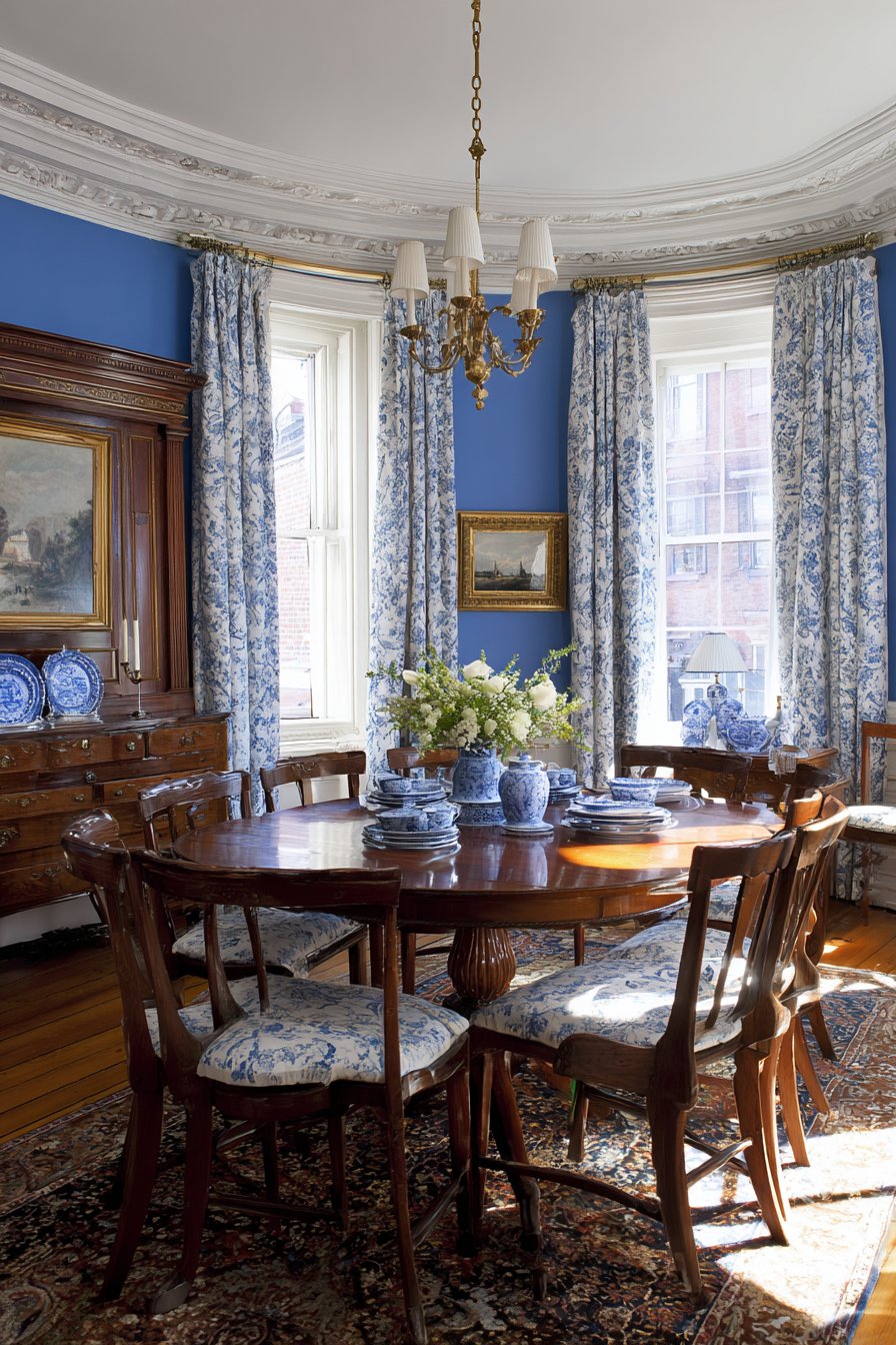 Walnut Round with Toile Upholstery