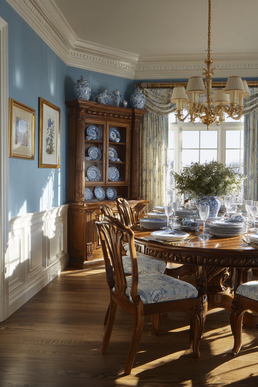 Walnut Round with Toile Upholstery