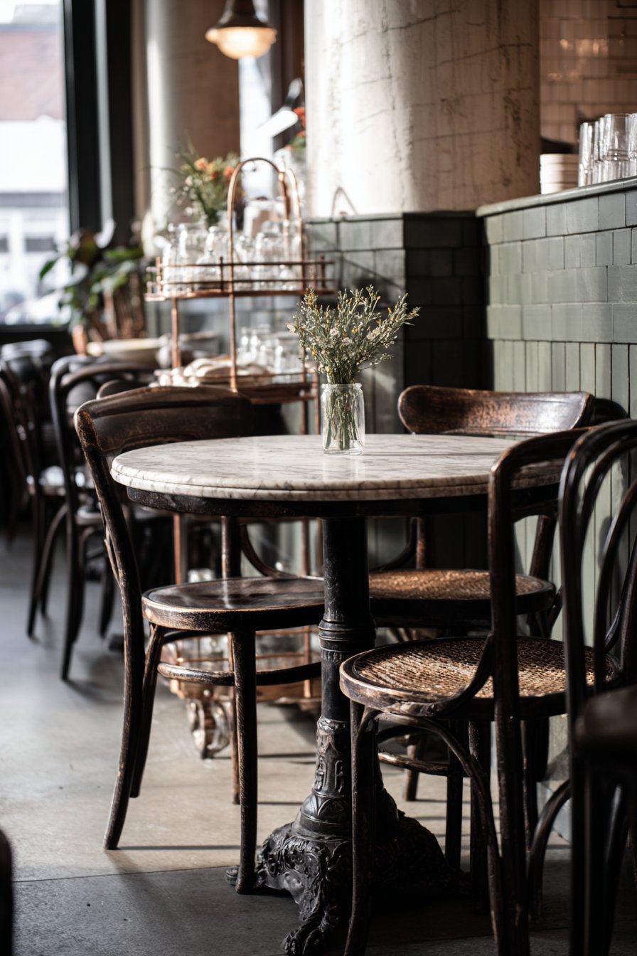 Casual Bistro-Style Marble and Cast Iron