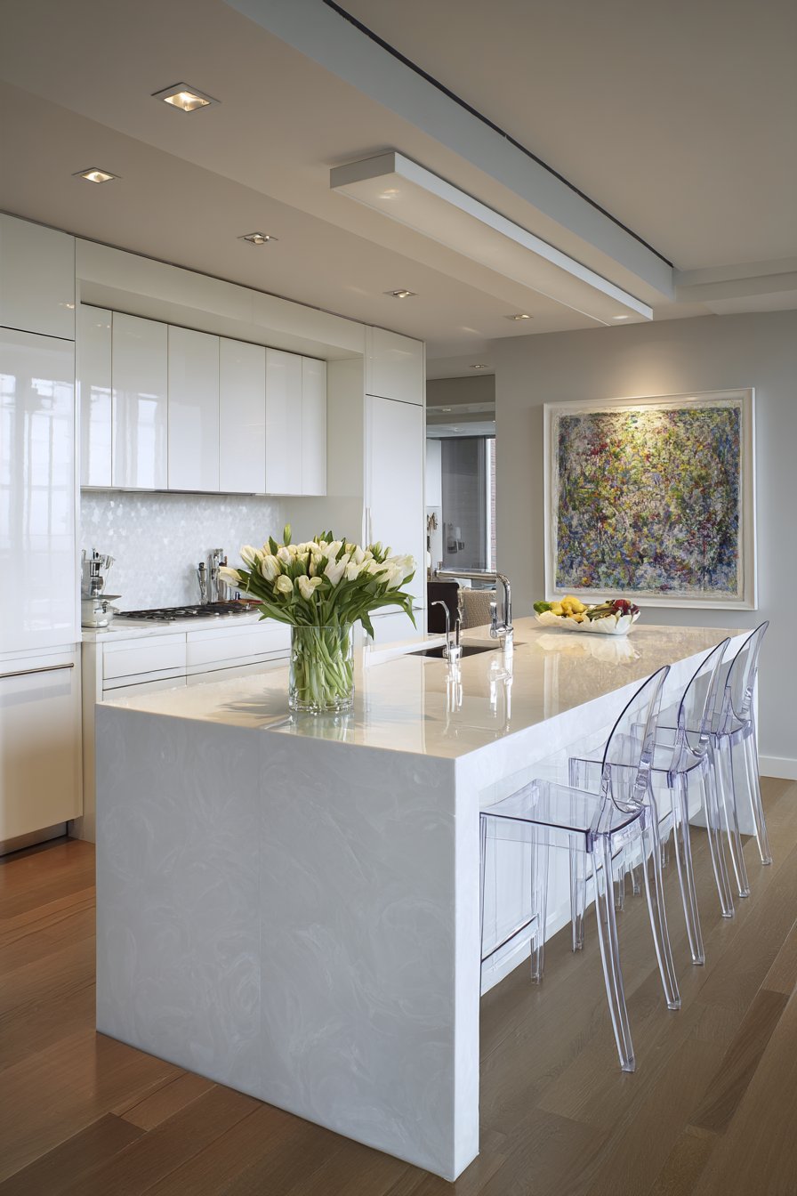 Ultra-Modern High-Gloss White Waterfall