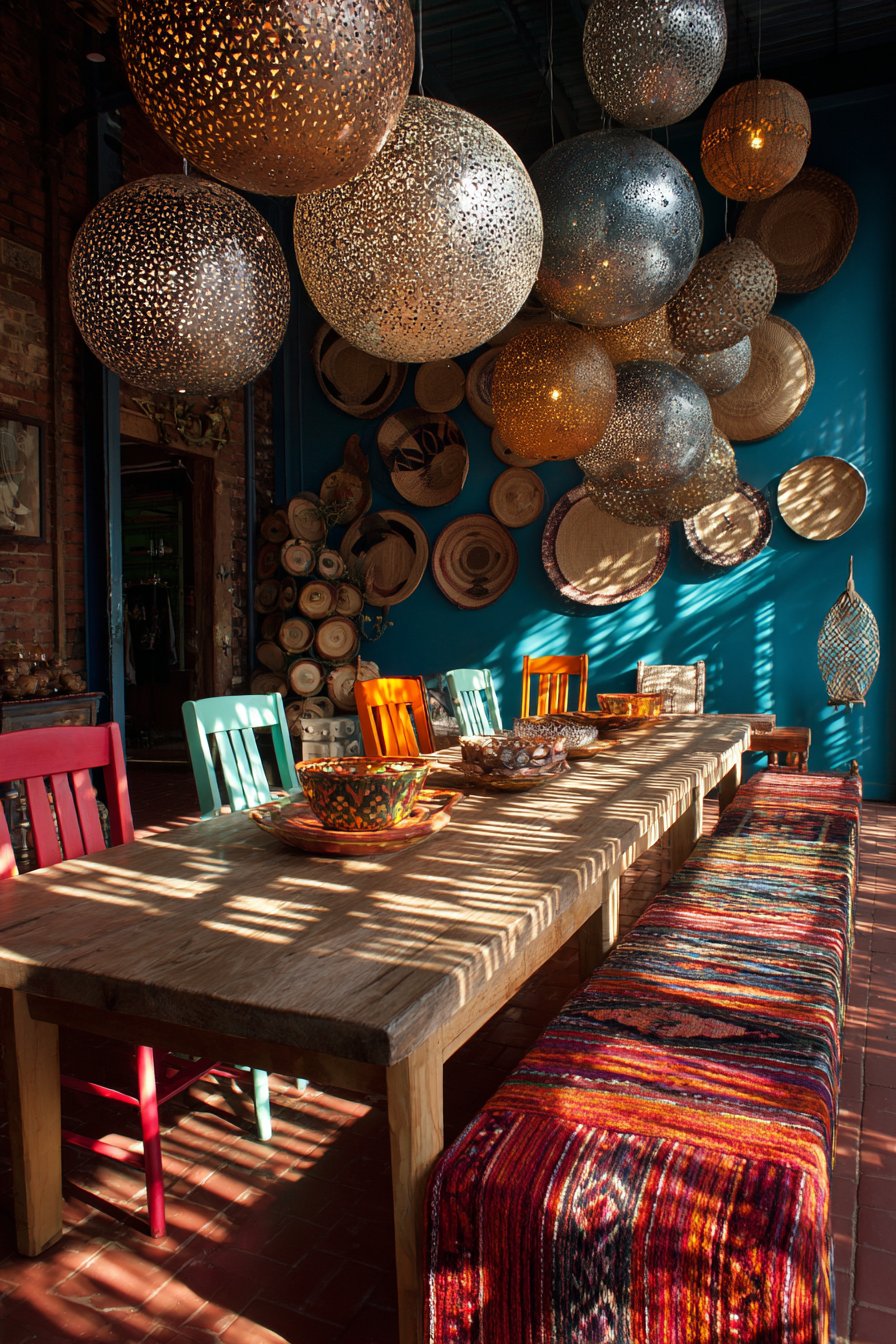 Kilim-Upholstered Bench with Global Eclectic Style