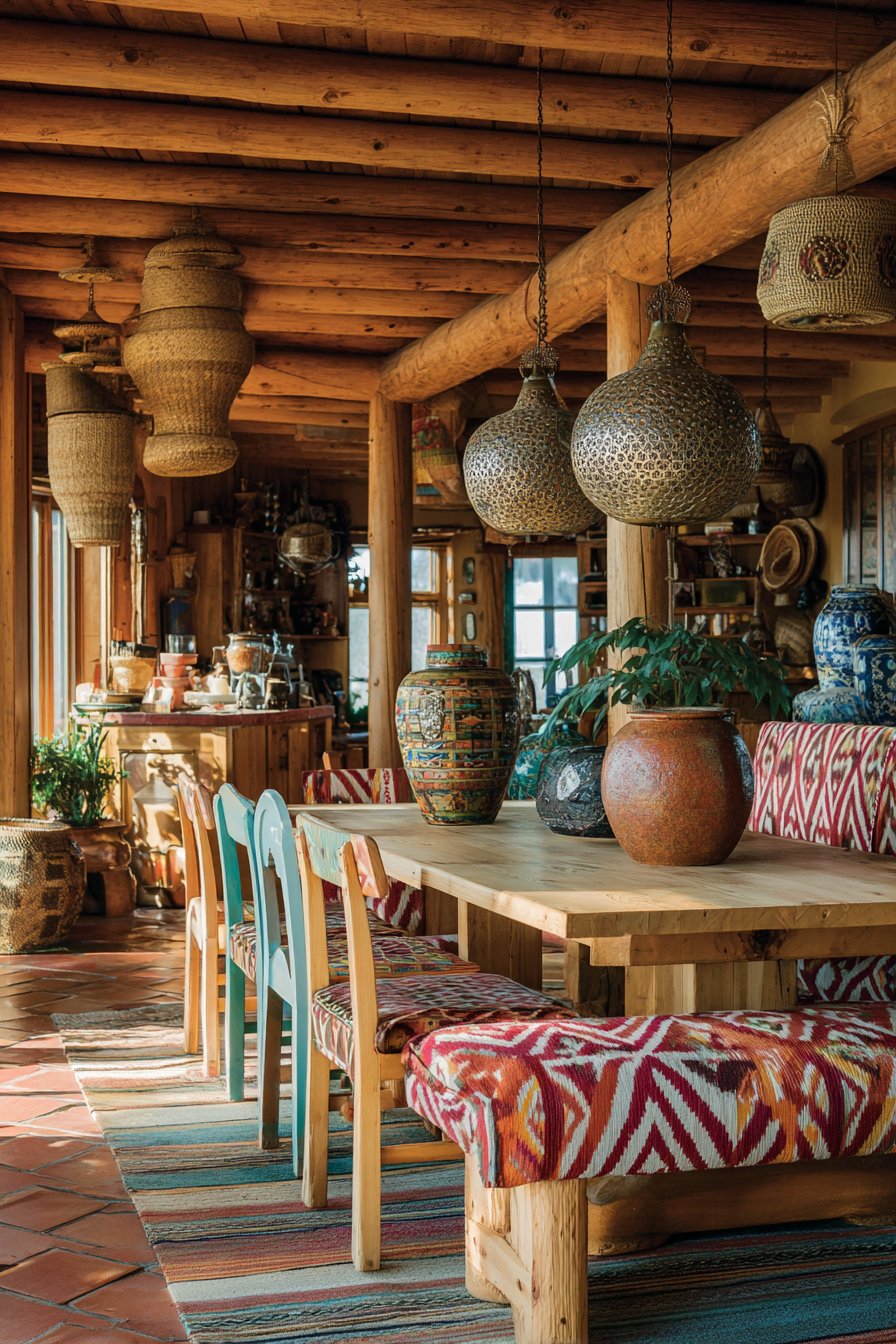 Kilim-Upholstered Bench with Global Eclectic Style