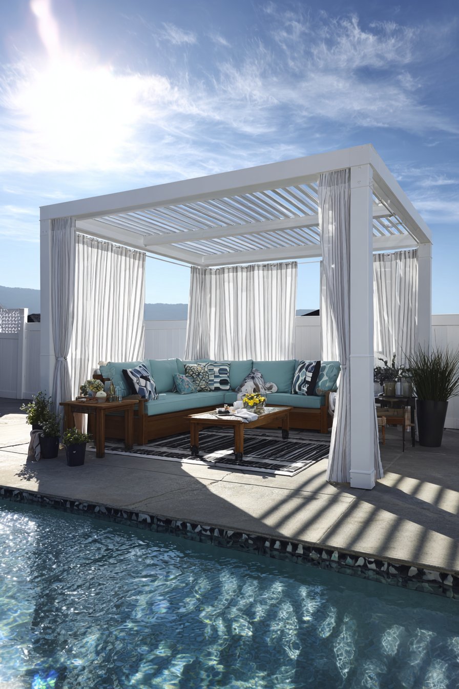 Poolside Cabana Pergola with Marine-Grade Materials