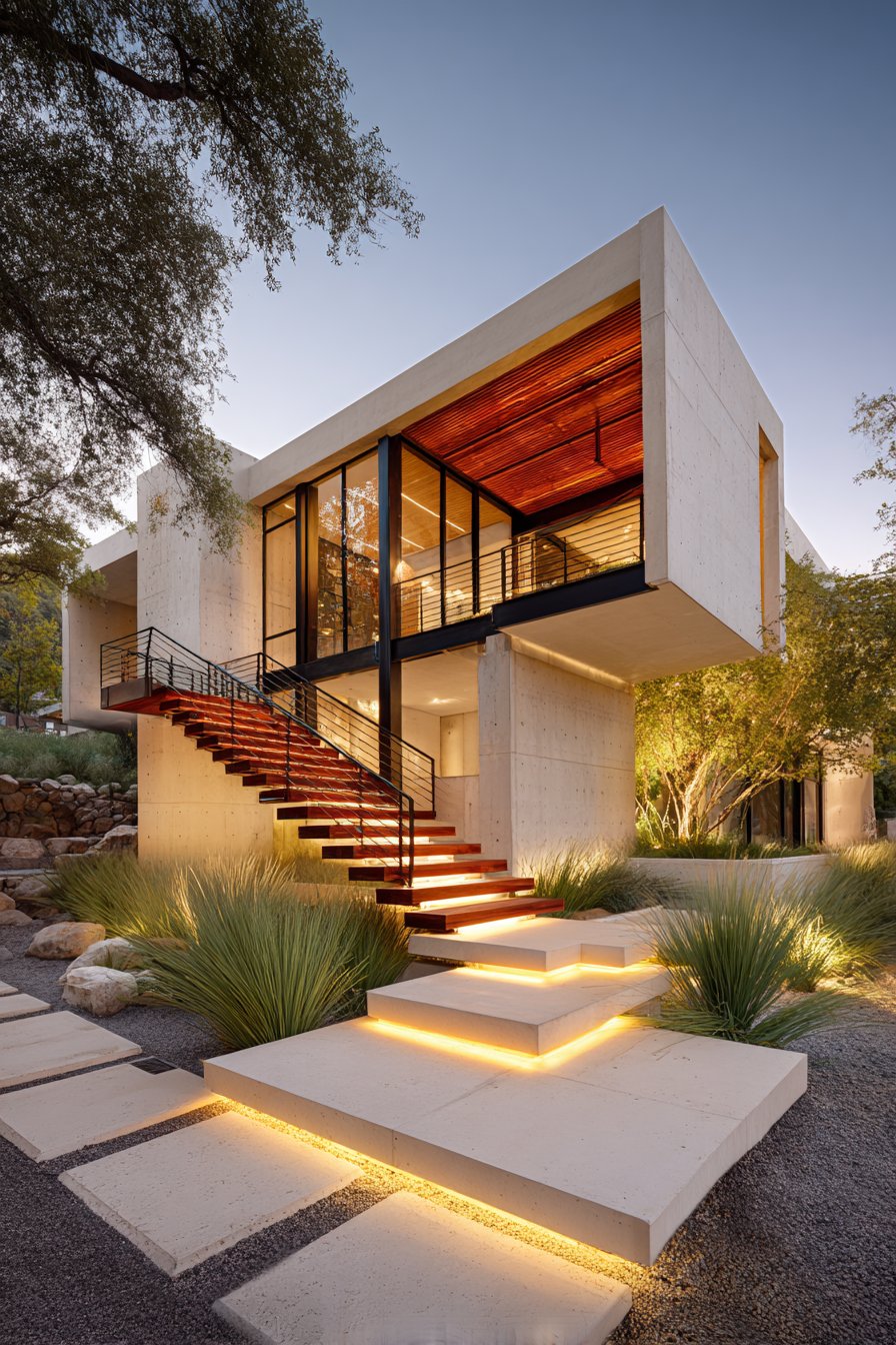 Board-Formed Concrete with Floating Ipe