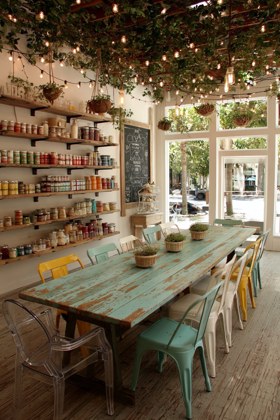 Reclaimed Wood with Rainbow School Chairs