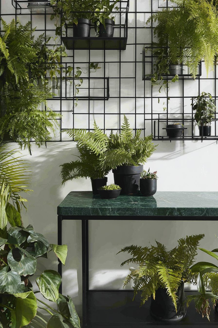Living Green Wall Installation with Black Grid Structure
