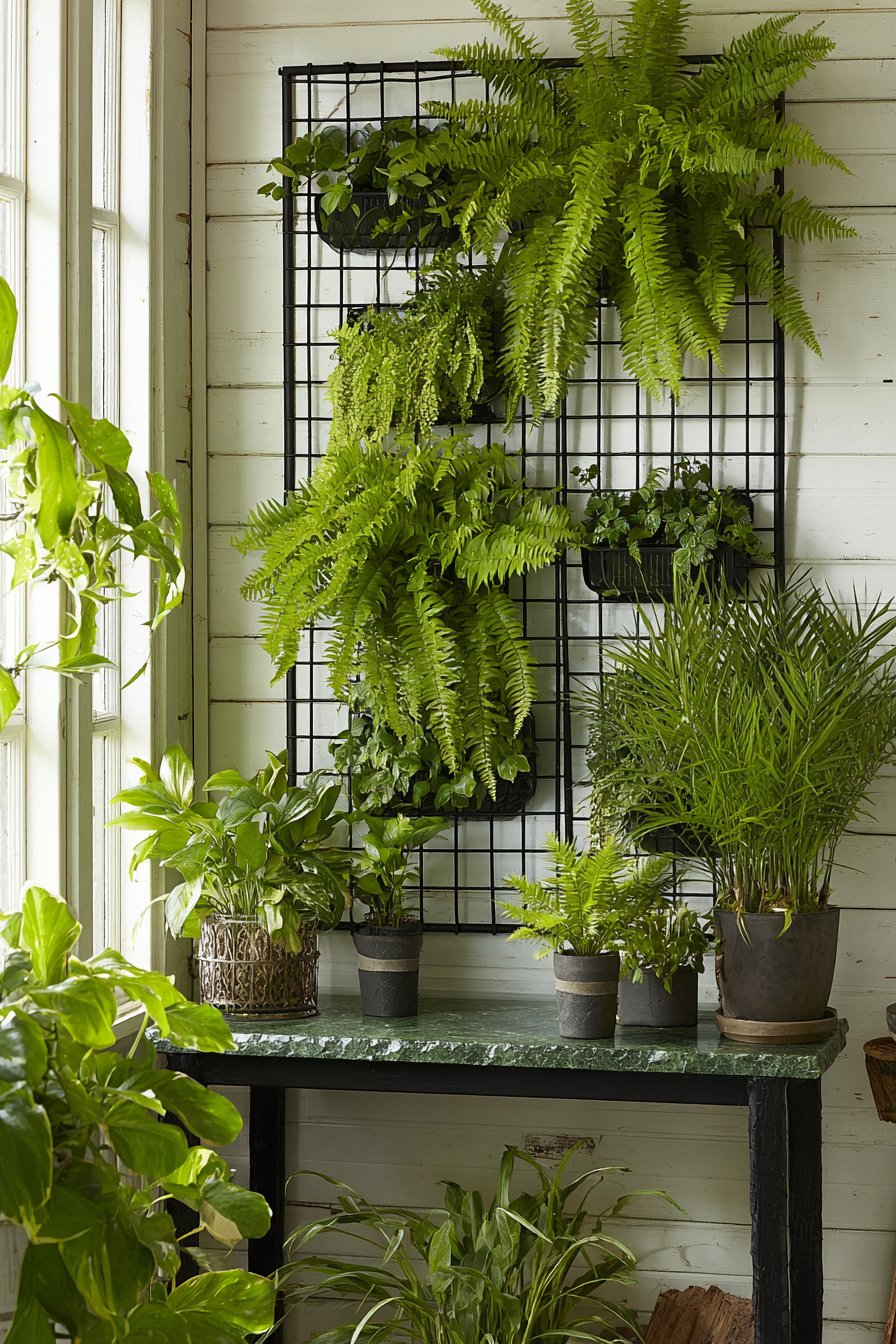 Living Green Wall Installation with Black Grid Structure