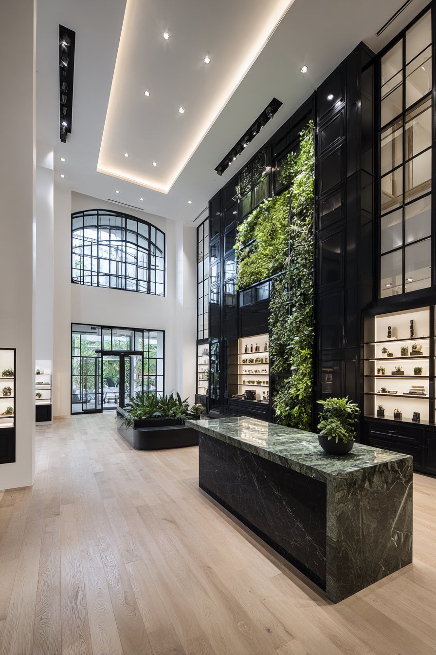 Living Green Wall Installation with Black Grid Structure