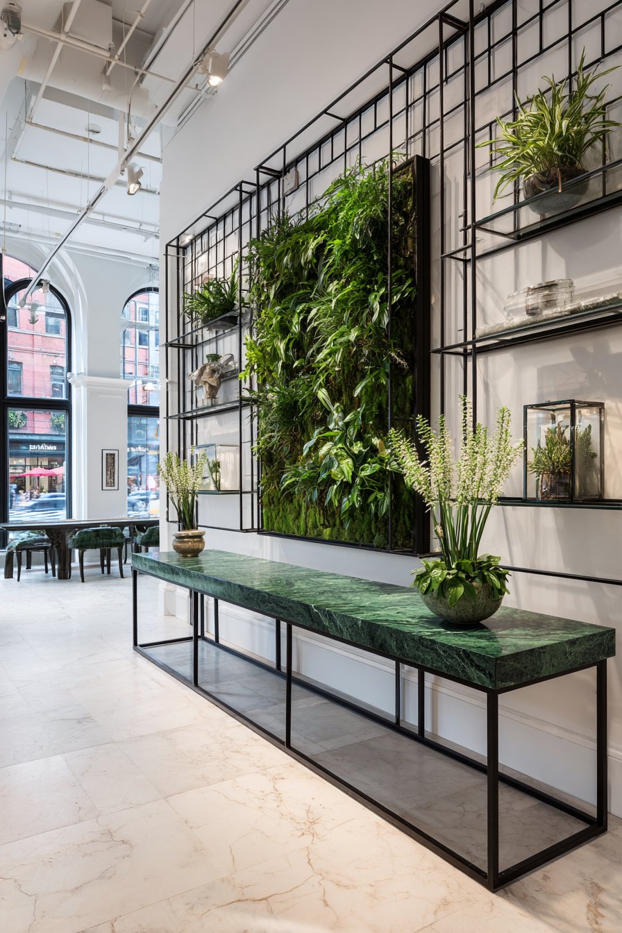 Living Green Wall Installation with Black Grid Structure