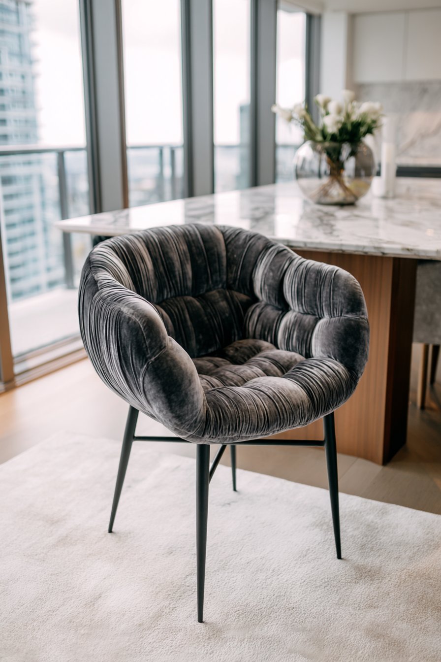 Contemporary Gray Velvet with Channel Tufting