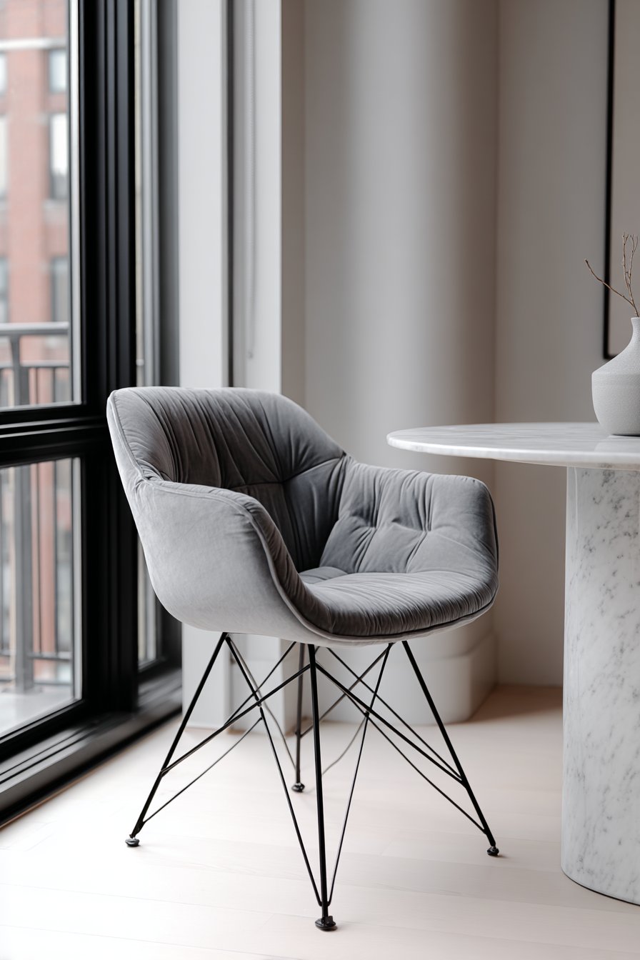 Contemporary Gray Velvet with Channel Tufting