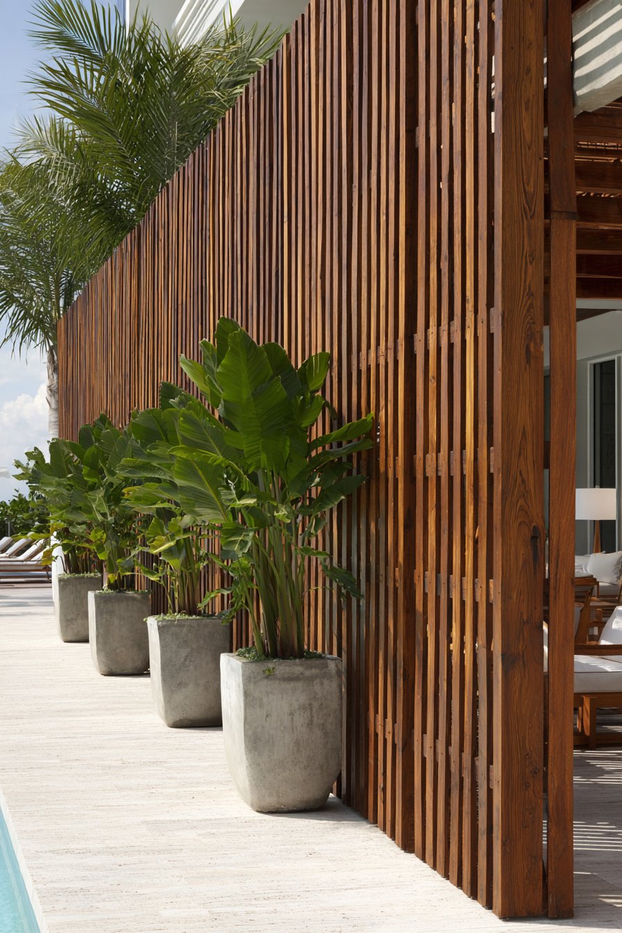 Tropical Teak Slat Wall for Pool Areas