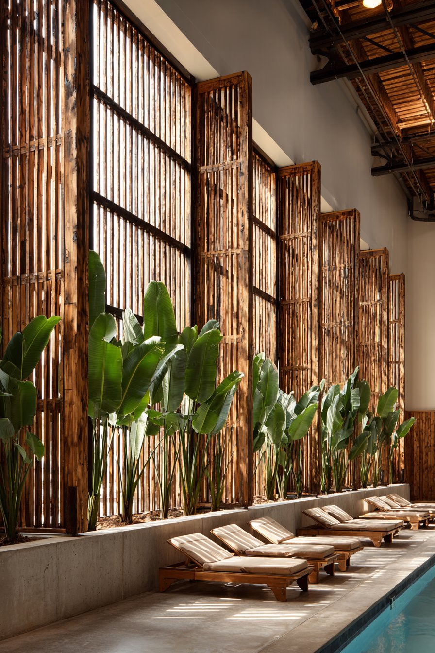 Tropical Teak Slat Wall for Pool Areas