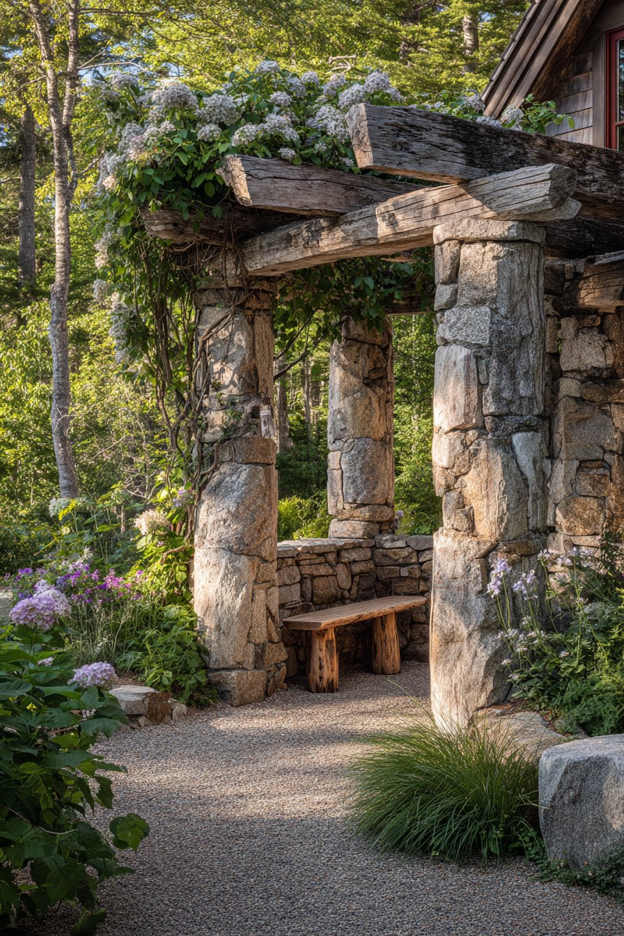 Mixed Material Stone and Timber Craftsman Pergola