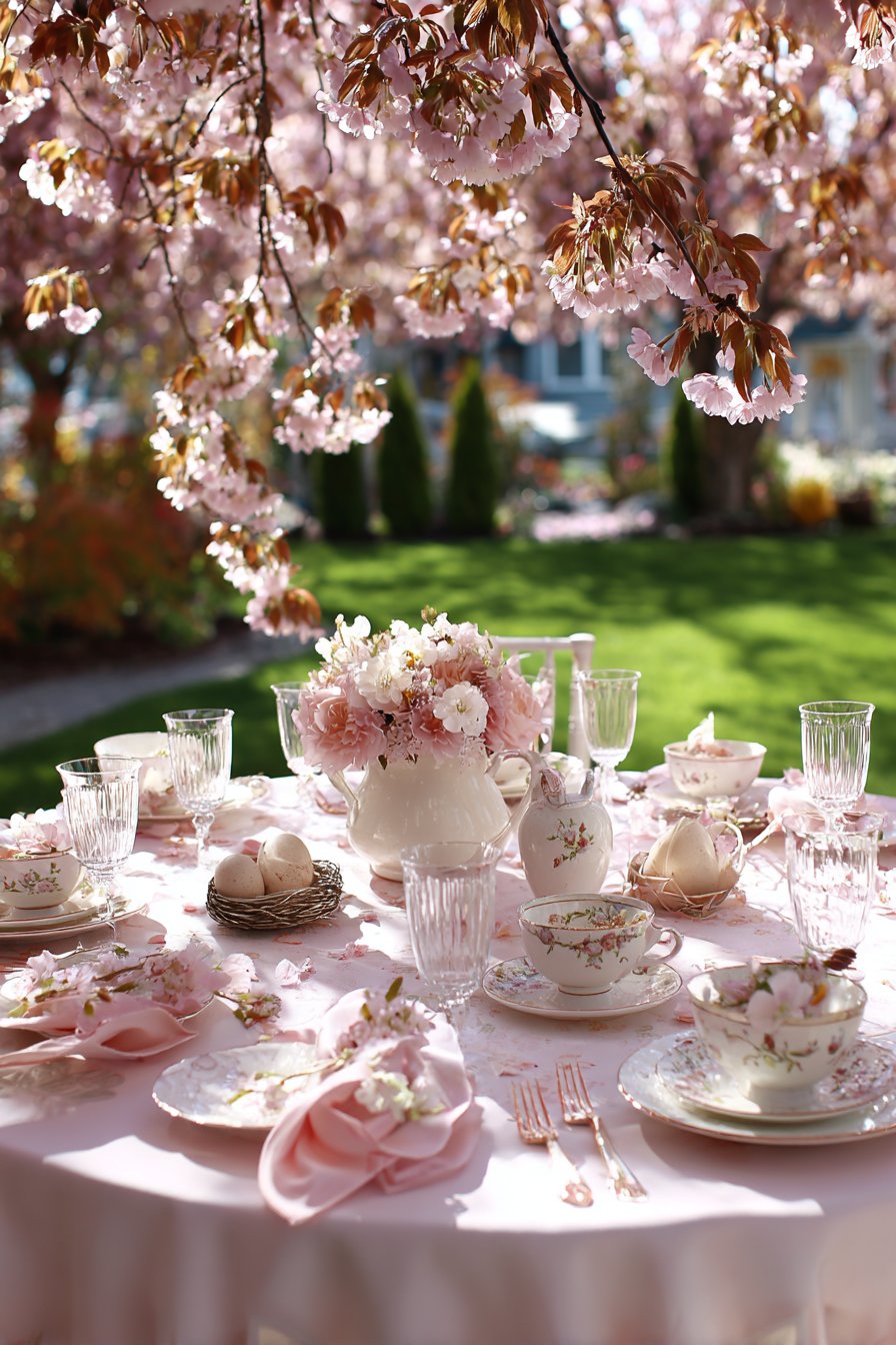 Spring Garden Awakening with Cherry Blossoms