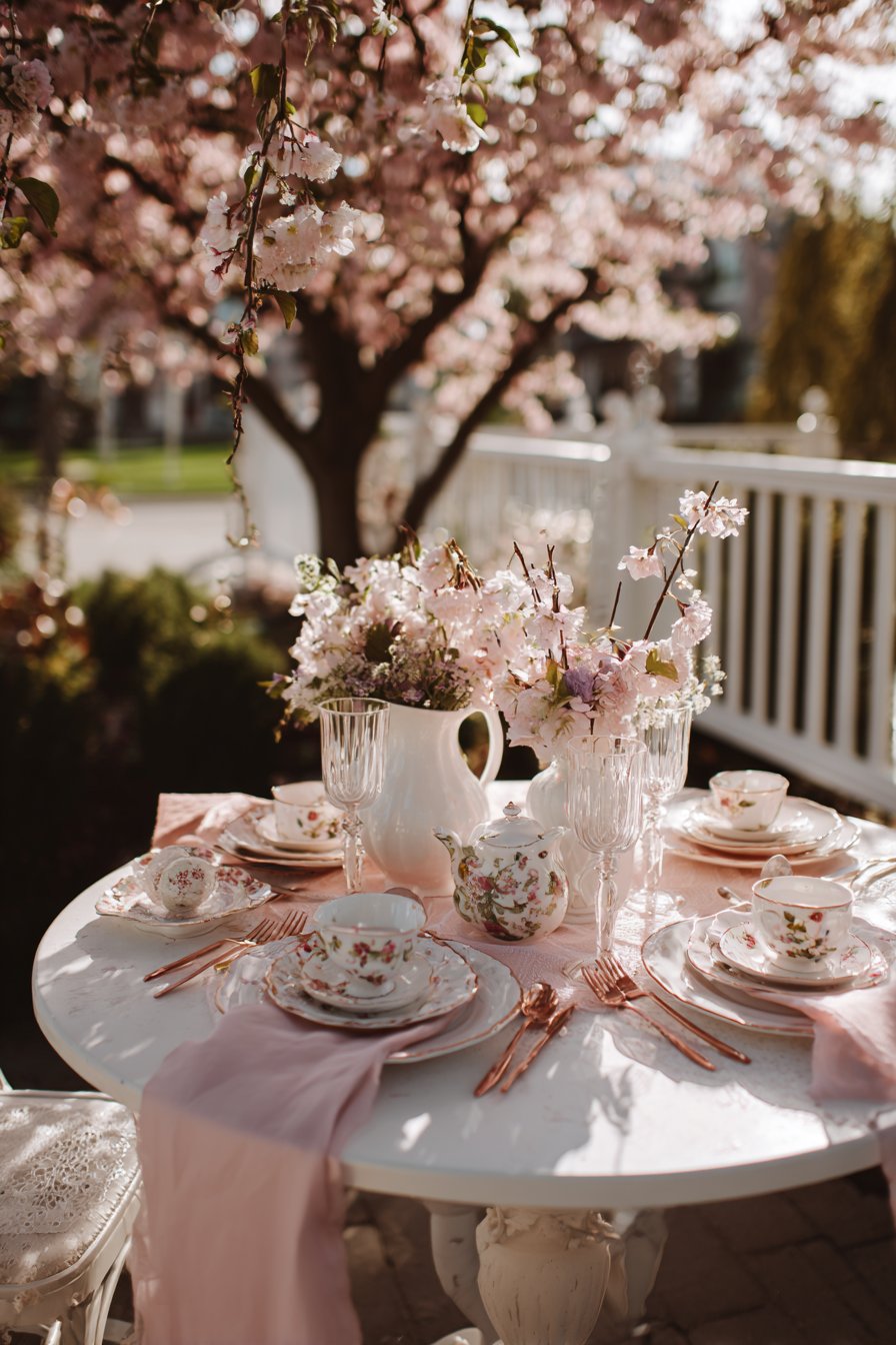 Spring Garden Awakening with Cherry Blossoms