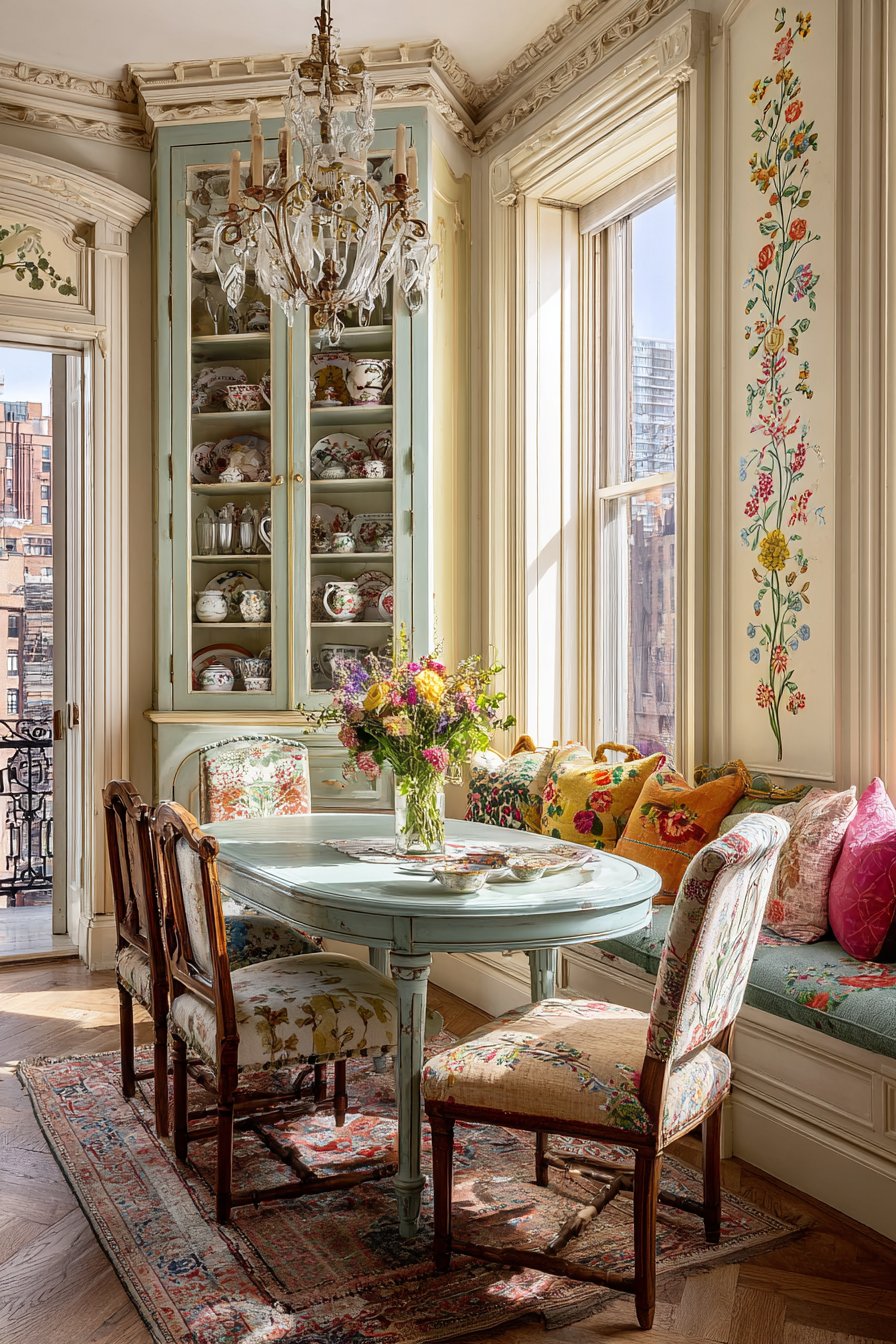 Powder Blue Oval with Botanical Upholstery