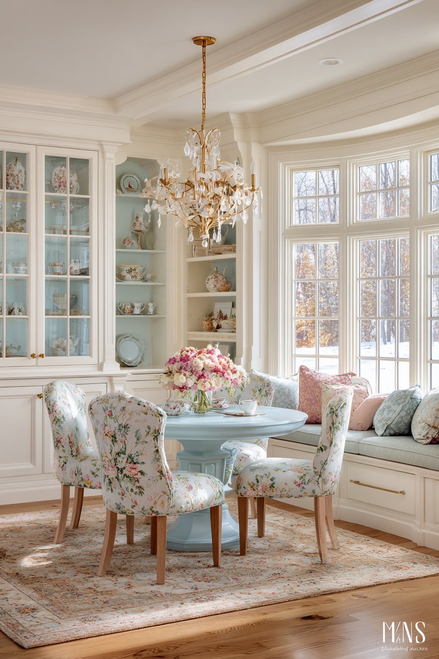 Powder Blue Oval with Botanical Upholstery