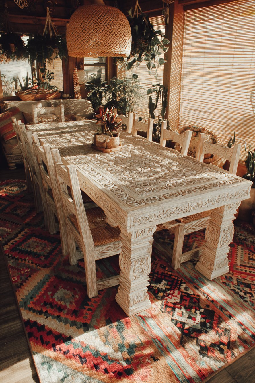 Eclectic Bohemian Carved Mango Wood