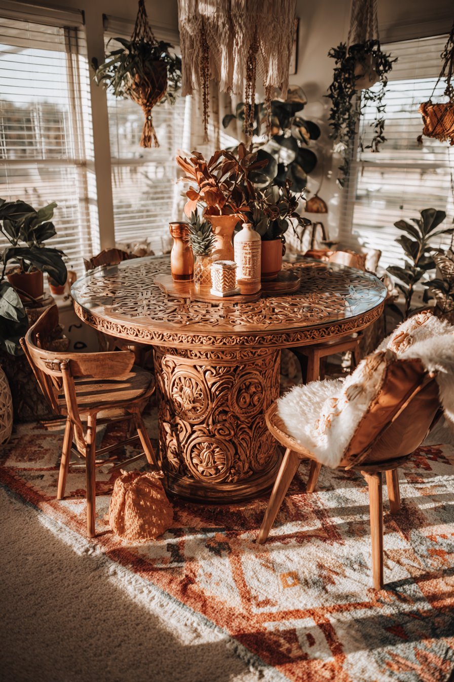 Eclectic Bohemian Carved Mango Wood