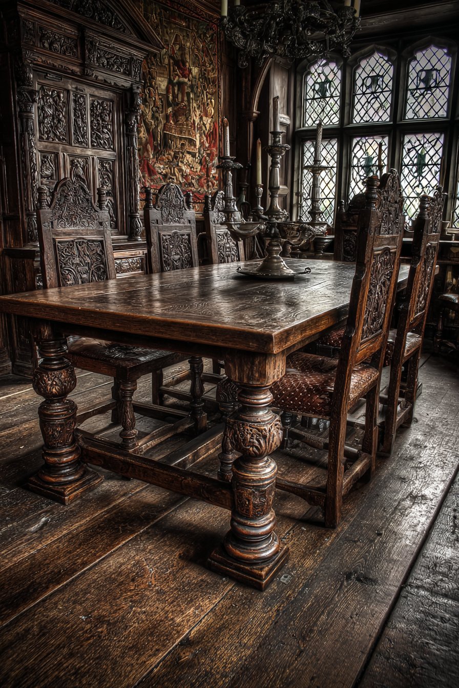 Jacobean Revival Heavily Carved Oak Drama