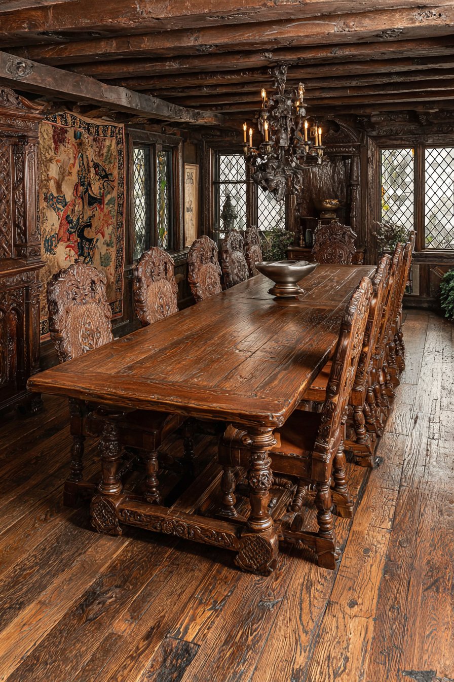Jacobean Revival Heavily Carved Oak Drama