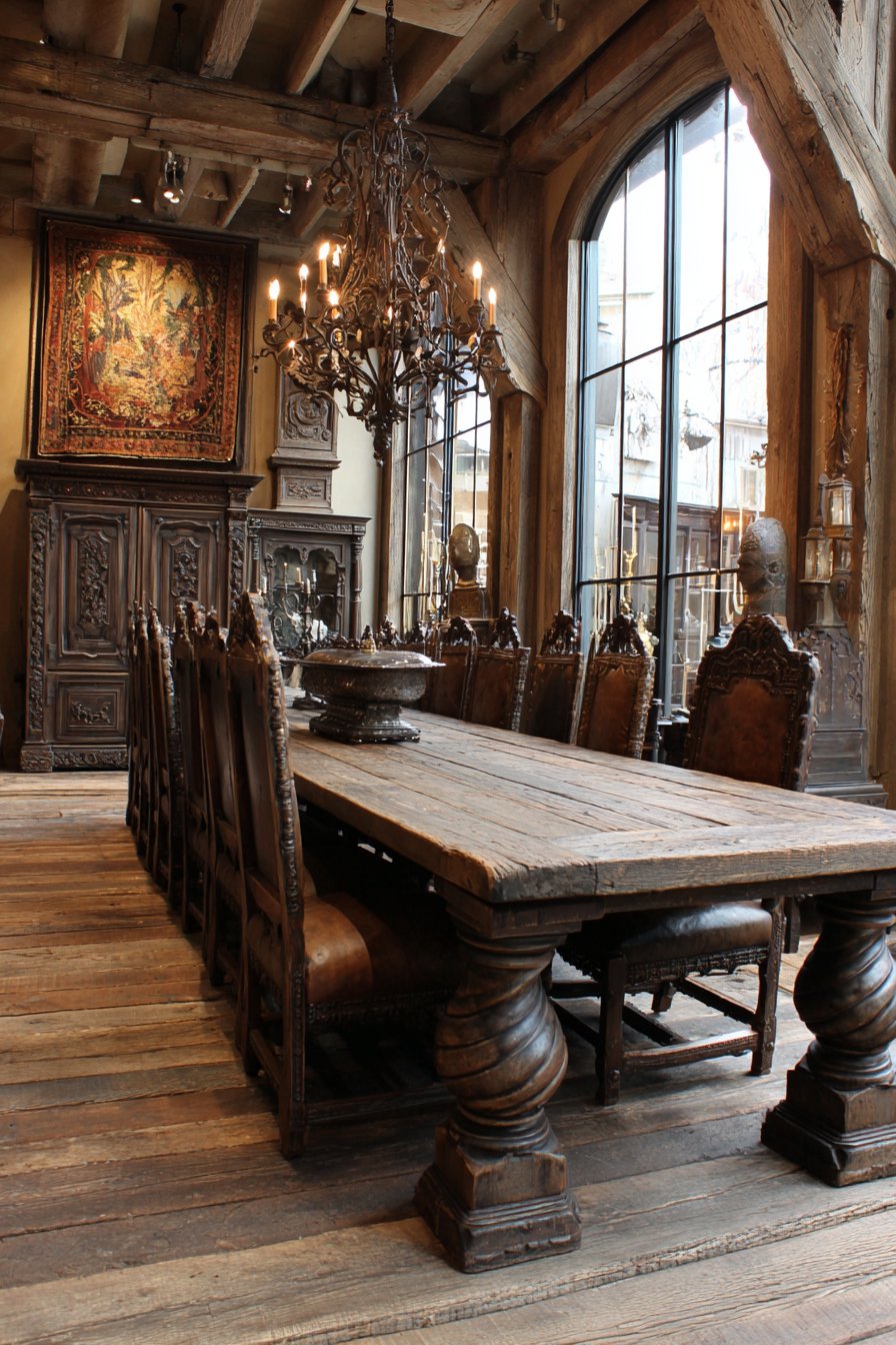 Jacobean Revival Heavily Carved Oak Drama