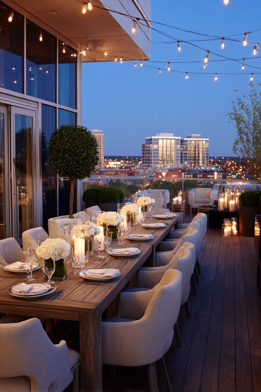 Urban Rooftop Skyline Dining