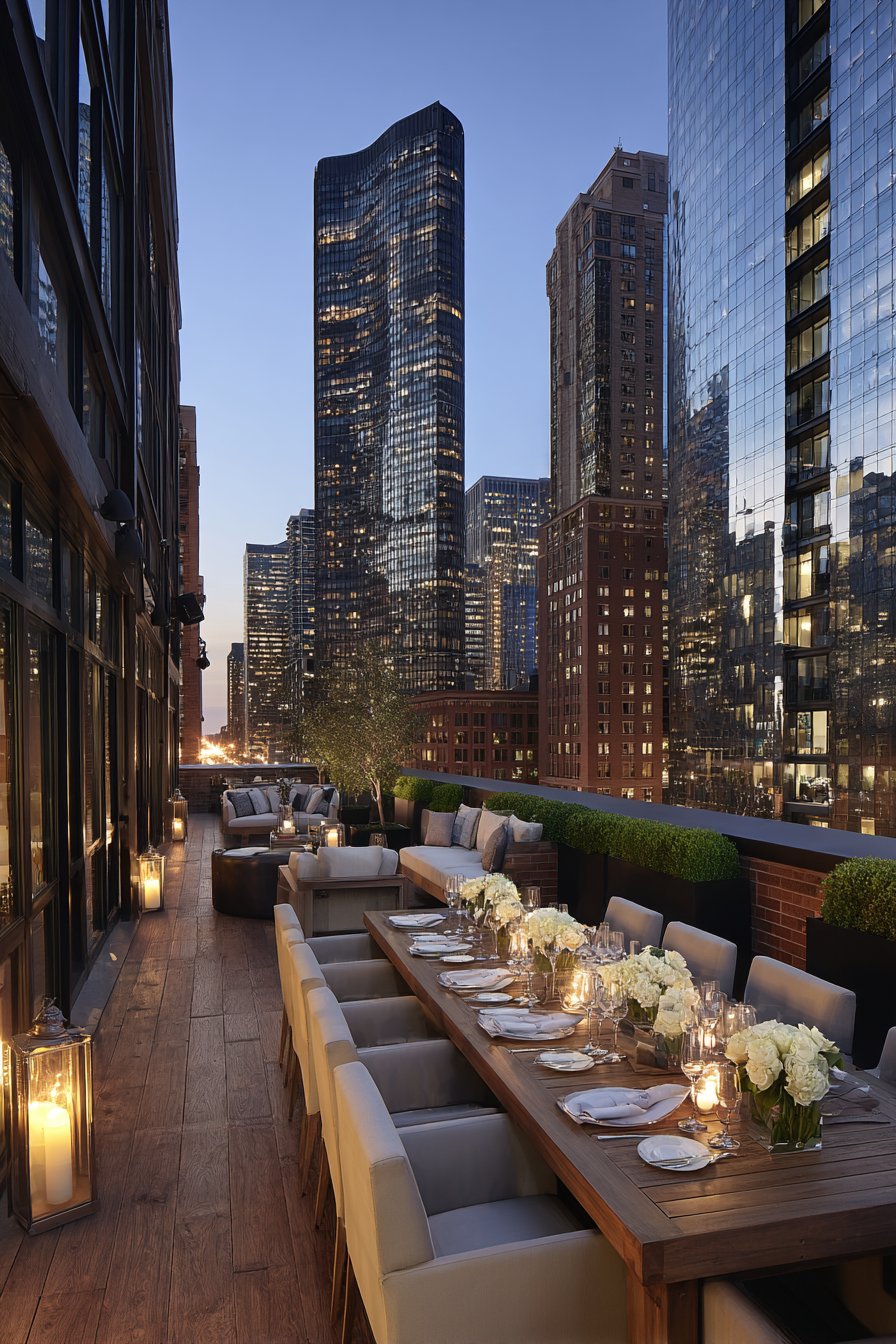 Urban Rooftop Skyline Dining