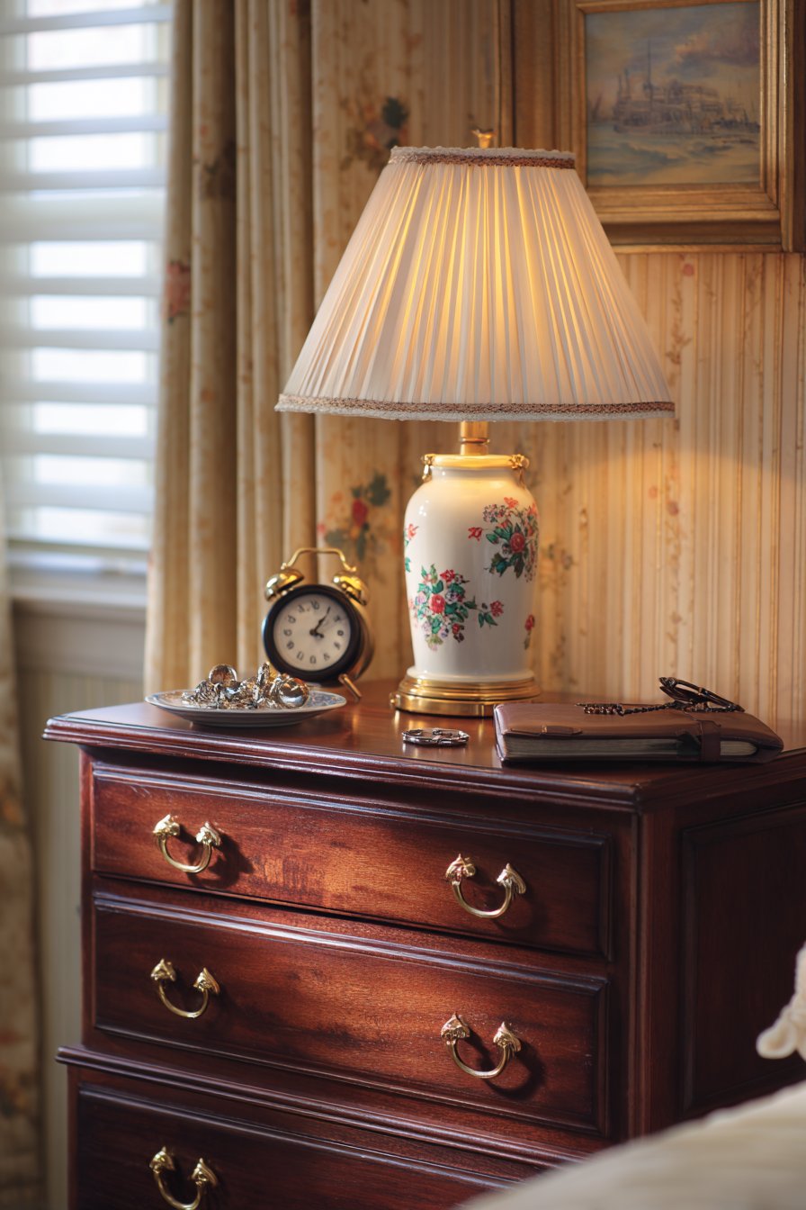Cherry Wood Nightstand with Brass Hardware